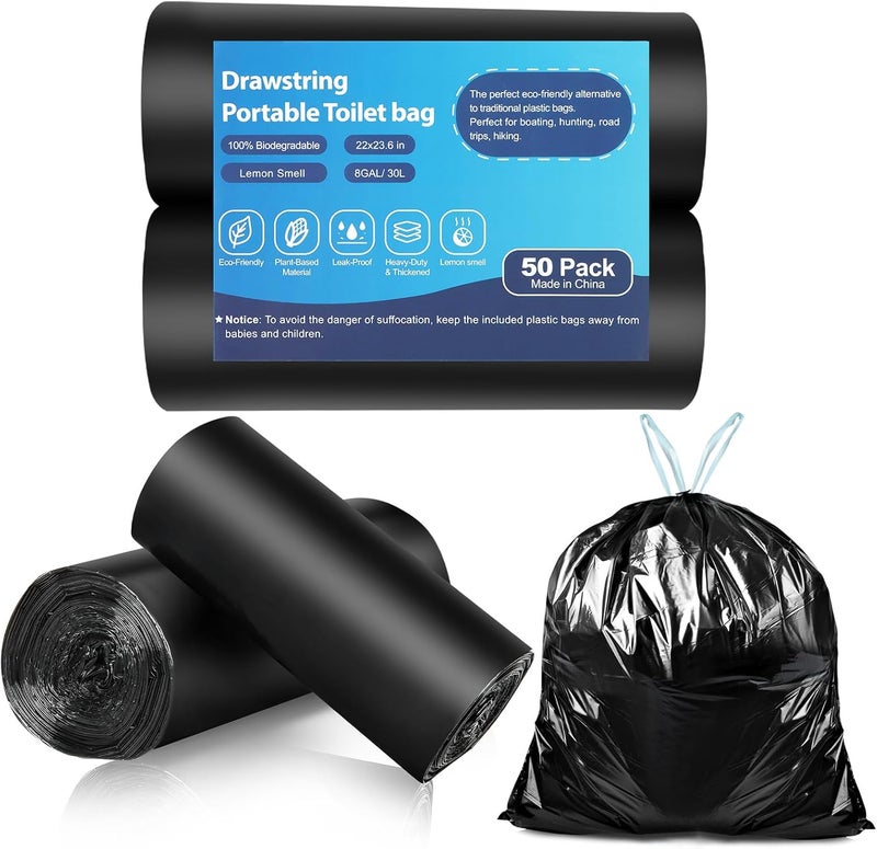 LITFP 100 Portable Toilet Bags, Drawstring Biodegradable Camping Potty Bags 8 Gallon Waste Bags for 5-8 Gallon Bucket Toilet Adults Outdoor Camping Car - Image 1